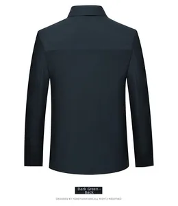 Detail view of the dark green casual jacket's back featuring a clean horizontal seam line