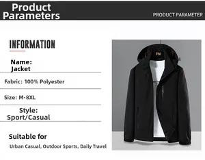 Detail view of a black polyester windbreaker with size range M-8XL and K-SPORT logo