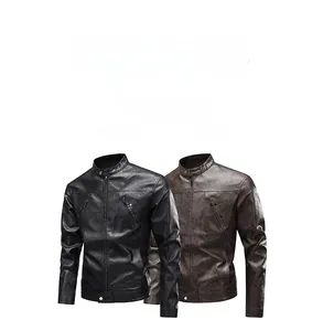 Close-up of black and brown faux leather jackets with refined lychee grain texture