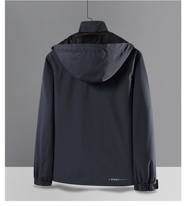 Back view of dark grey hooded windbreaker with X-SPORT logo and mesh lining detail