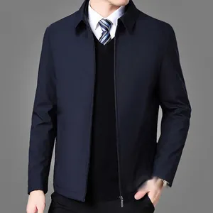 Men's Business Casual Jacket 95% Polyester 5% Spandex Windproof Lapel Zipper Outerwear Office Work Daily Mature Style Men Clothing