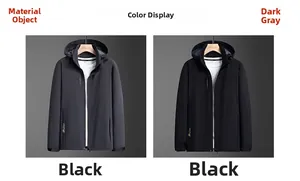 Comparison of two men's hooded casual jackets in deep grey and classic black colors