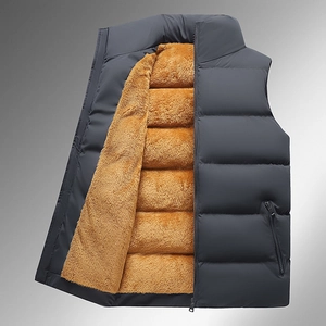 Men's winter padded vest with fleece lining and stand collar in charcoal grey