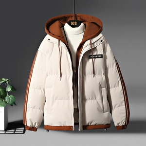 Men's graphene padded jacket in beige and brown with hood and casual loose fit