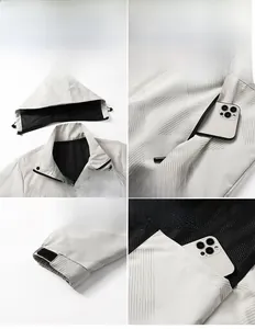 Detailed view of men's waterproof hooded jacket with mesh lining and adjustable cuffs