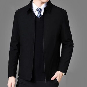 Classic black business casual jacket for men with a collar and high-quality zipper detail