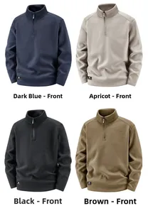Detailed grid view of high-quality half-zip fleece jackets in navy, beige, black, and brown