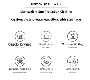 UPF 50+ UV protection and quick-dry breathable performance fabric features for sun shirt