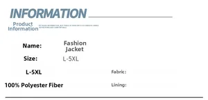 Size chart for outdoor jacket made of 100% polyester fiber fabric from size L to 5XL