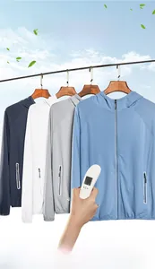 Close-up of lightweight sun protection hoodies in four colors with mesh breathable fabric