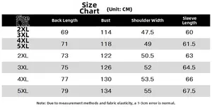 Detailed size chart for men's waterproof jacket showing measurements from L to 5XL
