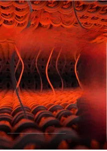 Macro detail of the bright orange thermal knit lining for winter jackets