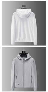 Detail view of breathable mesh fabric on lightweight UV sun protection men's jacket