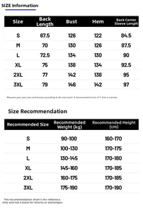 Size chart for contrast stripe padded jacket with length and weight guide
