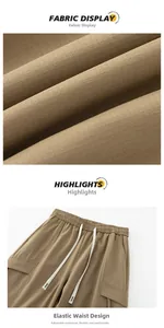 Detail der khakifarbenen Cargo-Hose mit elastischem Kordelzug und robuster Stoffstruktur
