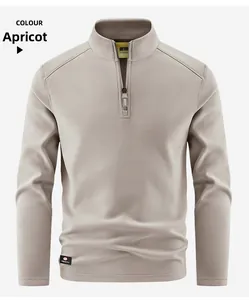 Detail of apricot fleece sweatshirt with 1/4 zip collar and size L neck print