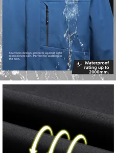 Detail of waterproof jacket showing water droplets on fabric with 2000mm rating