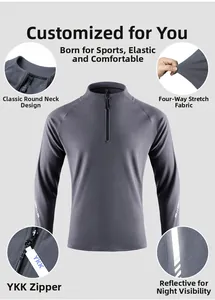 Detail view of men's quarter-zip sports top with YKK zipper and reflective cuffs