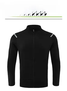 Detail view of sport jacket featuring stand collar and reflective strips for safety