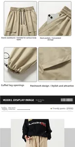 Détails du pantalon cargo kaki montrant la taille élastique et les bas ajustables
