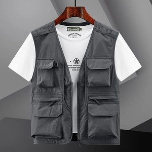 Men Outdoor Nylon Vest Multi Pocket Breathable Mesh Lining For Fishing Hiking Photography Mountaineering Casual Workwear Tops