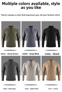 Detail view of men's quarter-zip athletic shirts showing reflective safety strips on sleeves