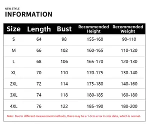 Detailed size chart for men's lightweight sport jacket ranging from size S to 4XL