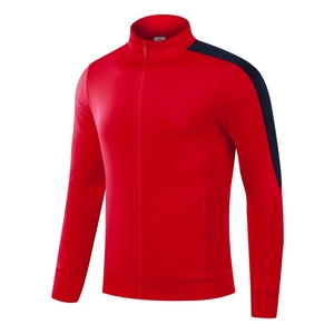 Men's sports jacket in vibrant red with black color-block detail and stand collar