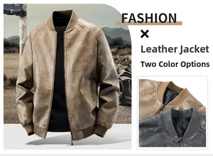 Détail du col montant et de la texture du cuir PU sur la veste décontractée homme