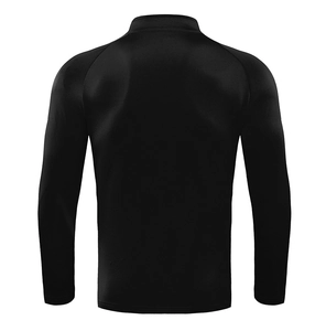 Detailed back view of men's black high-stretch sports jacket with raglan sleeves and stand collar