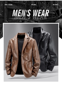 Close-up of premium men's PU leather blazers in black and brown with litchi grain texture
