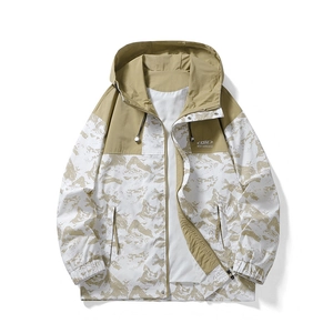 Men's Hooded Windproof Jacket 100% Polyester Mountain Landscape Print Color Block Streetwear Outdoor Casual Coat For Men Teenagers