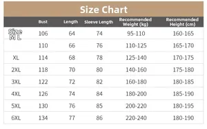 Tableau des tailles détaillé pour veste en cuir PU homme du M au 6XL avec mesures