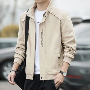 Men Casual Jacket Polyester Stand Collar Windproof Urban Streetwear Loose Solid Color Outwear For Men Teenager Daily Wear