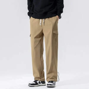 Herren Cargohose 100% Polyester Gerade Bein Fleecegefüttert Kordelzug Multi Taschen Lässige Streetwear Hose Für Männer