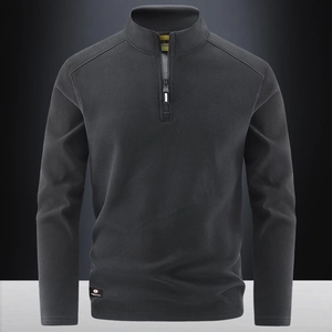 Men's black quarter-zip fleece pullover with high stand collar for outdoor warmth