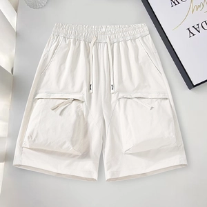 Men's white American utility cargo shorts with drawstring waist and 3D pockets