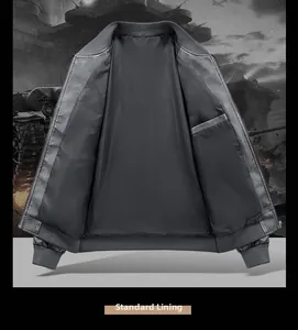 Vue détaillée de l'intérieur d'une veste en cuir PU pour homme avec doublure et poche