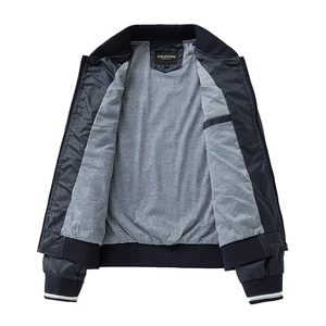 Men lightweight navy bomber jacket with breathable stretch fabric and rib-knit cuffs