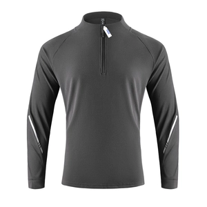 Men's dark grey quarter-zip sports sweatshirt with dual reflective sleeve stripes