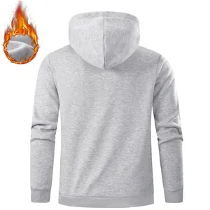 Men's light grey fleece hoodie with ribbed cuffs and warm lining for winter season