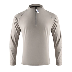Men's half-zip standing collar athletic sweatshirt in beige with reflective sleeve details