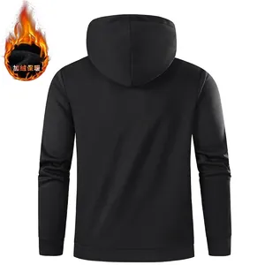 Men's black fleece-lined hoodie featuring a classic back view for autumn and winter