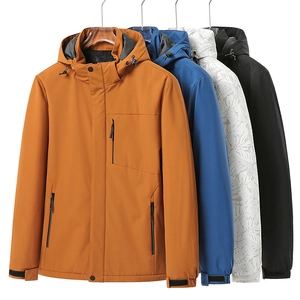 Waterproof outdoor hooded jacket for men and women in various colors and leaf prints
