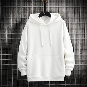 Men's classic white hooded sweatshirt with drawstring and front kangaroo pocket