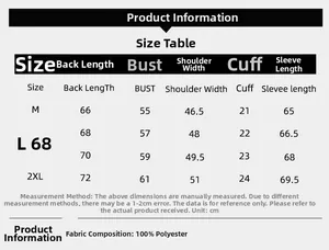 Detailed size chart for men's vintage zipper jacket showing measurements from M to 2XL