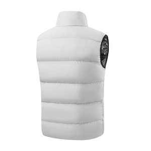 Men's white stand collar thermal vest with parallel quilting and mesh trim on back