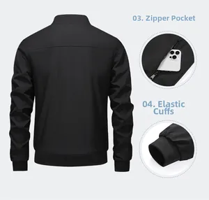Detail of men's casual jacket showing zipper pockets and elastic ribbed cuffs