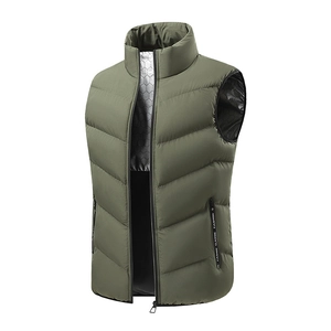 Men's olive green heated vest with waterproof fabric and stylish stand-up collar
