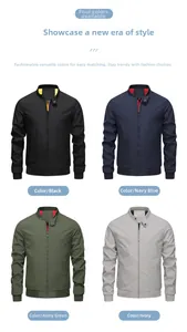 Detail view of bomber jackets in four colors: black, navy, army green, and creamy white